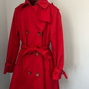 H&M Vibrant Red Trench Coat with Belt